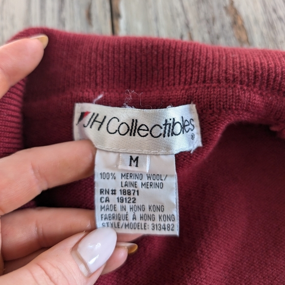 Vintage Merino Wool Red Collared Cardigan Women's Medium - Picture 8 of 8